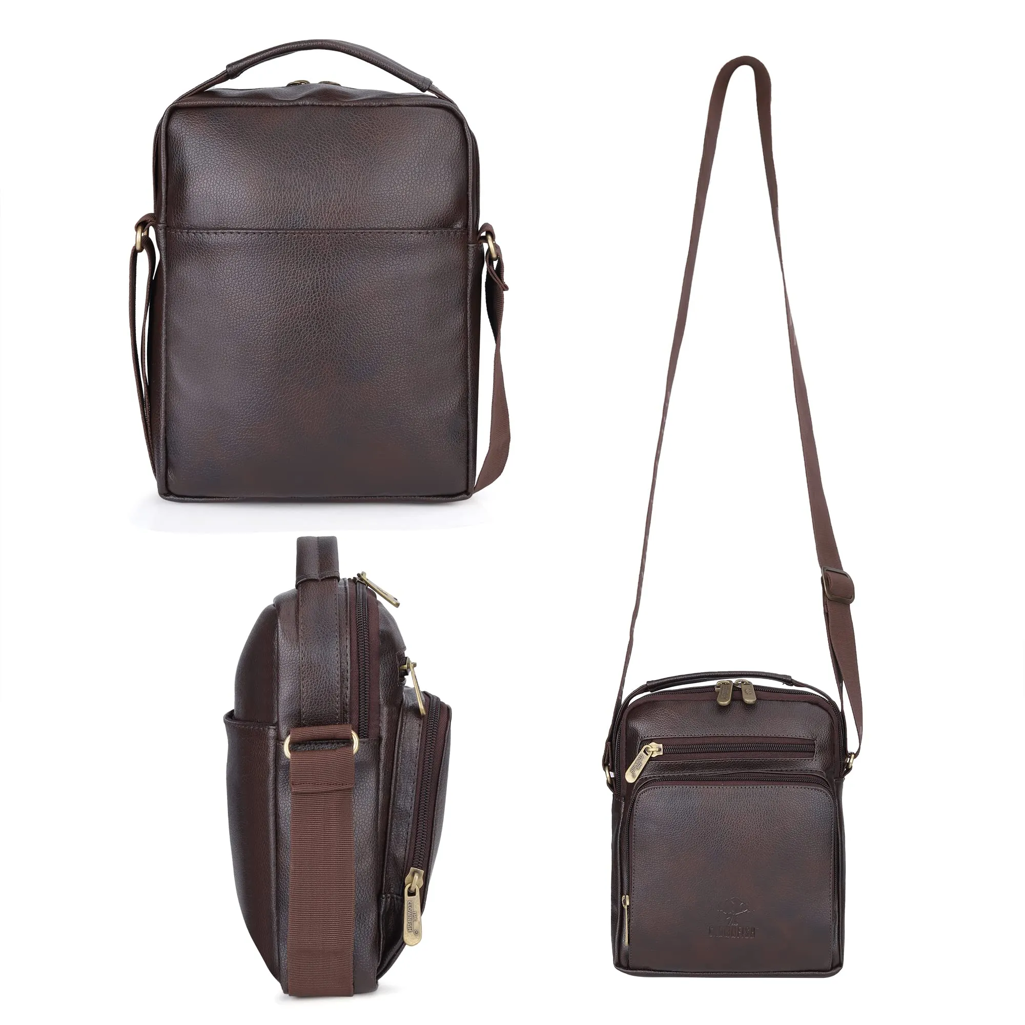 Faux Leather Messenger Bags - Adjustable Cross-Body Design | Great for All Occasions | 2.6L | Dark Brown