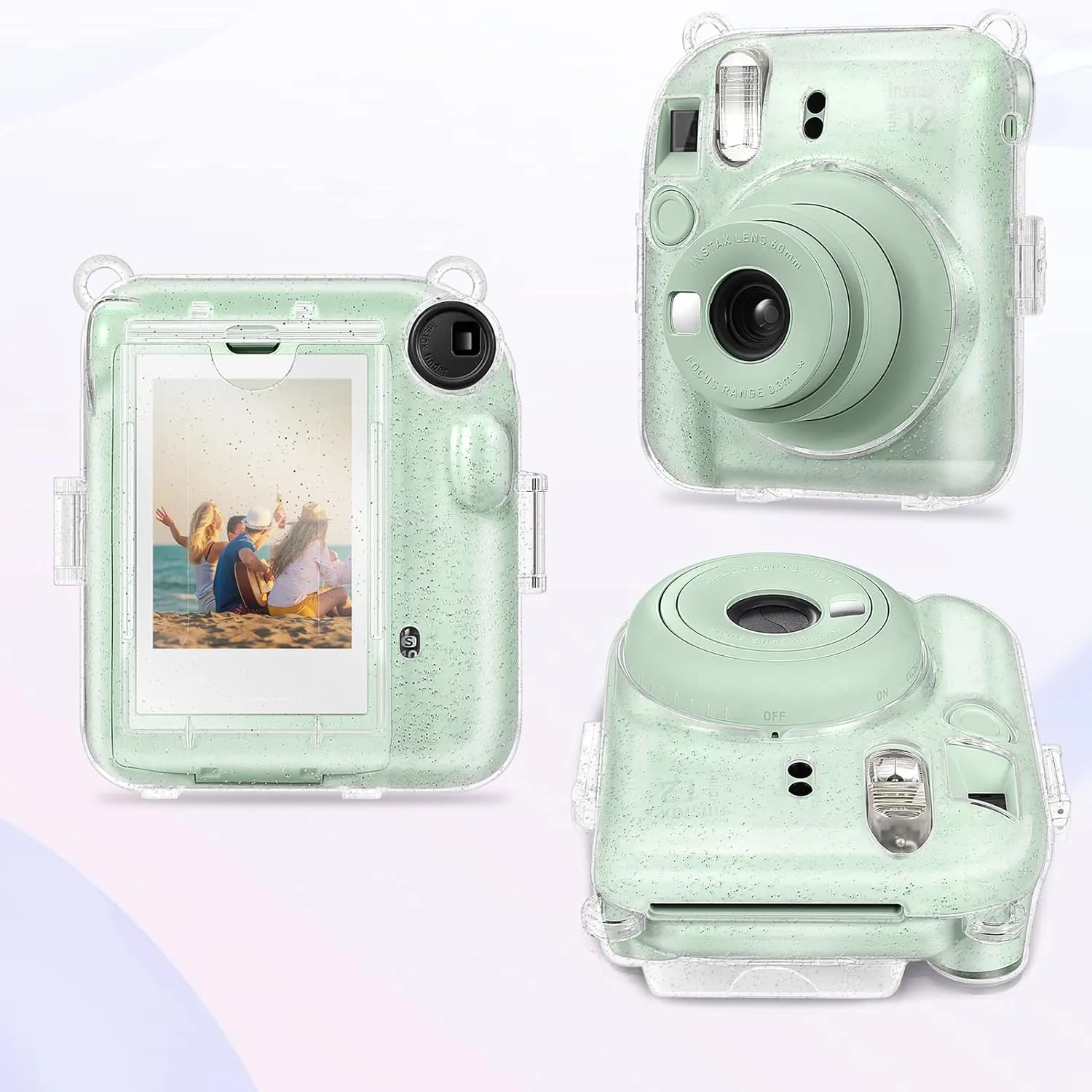 Fintie Protective Clear Case for Fujifilm Instax Mini 12 Instant Camera - Crystal Hard Shell Cover with Upgraded Film Pocket for Storing Photos & Removable Shoulder Strap