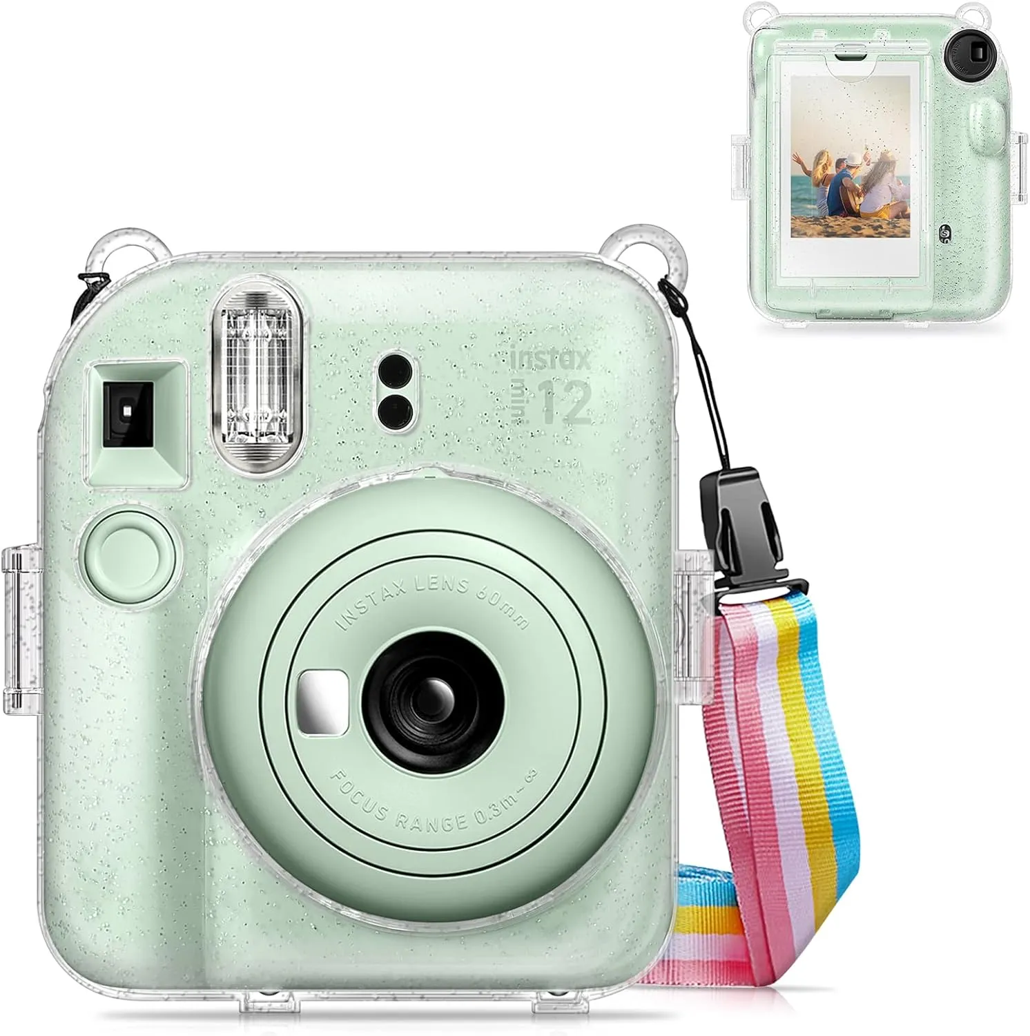 Fintie Protective Clear Case for Fujifilm Instax Mini 12 Instant Camera - Crystal Hard Shell Cover with Upgraded Film Pocket for Storing Photos & Removable Shoulder Strap