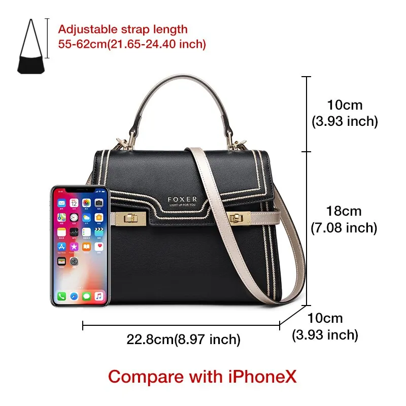 FOXER Fashion Female Cow Leather Handbags Brand Shoulder Bag Gentlewoman Large Capacity Commute Messenger Bag Lady Flip Totes