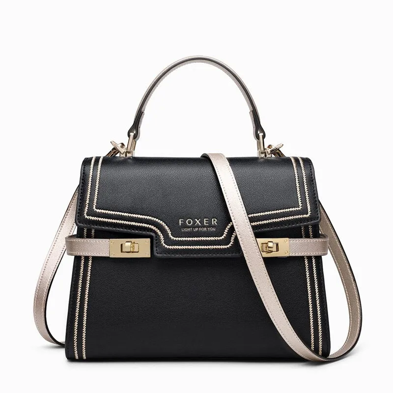 FOXER Fashion Female Cow Leather Handbags Brand Shoulder Bag Gentlewoman Large Capacity Commute Messenger Bag Lady Flip Totes
