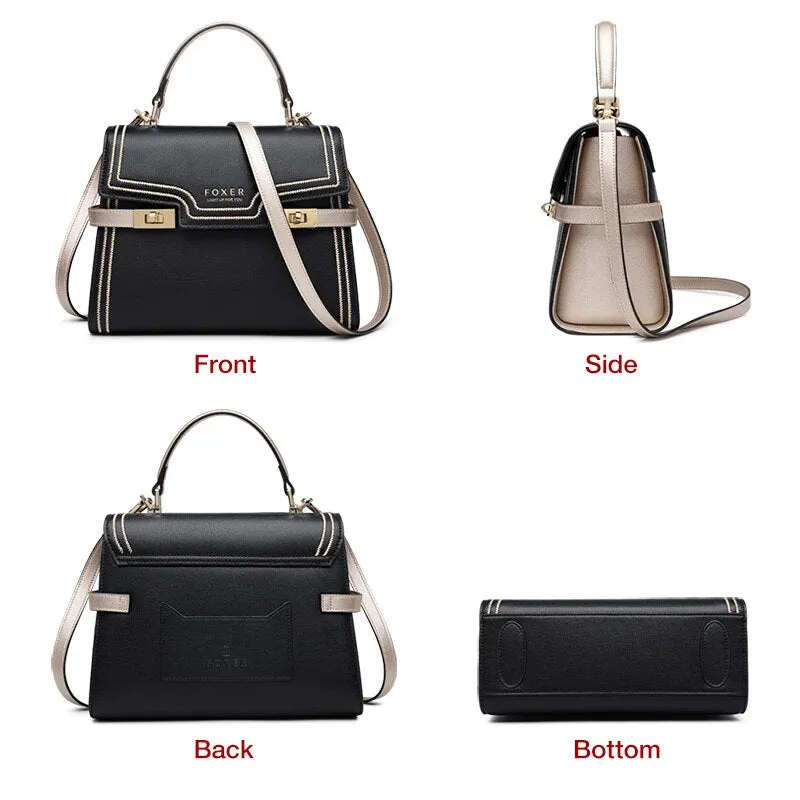 FOXER Fashion Female Cow Leather Handbags Brand Shoulder Bag Gentlewoman Large Capacity Commute Messenger Bag Lady Flip Totes