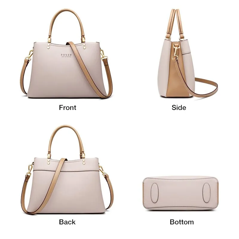 FOXER Women Fall Winter Bag Cow Leather Lady Handbag Elegant Tote Female Work Purse Commute Big Crossbody Shoulder Messenger Bag