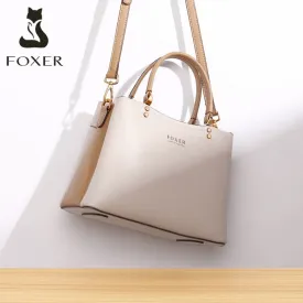 FOXER Women Fall Winter Bag Cow Leather Lady Handbag Elegant Tote Female Work Purse Commute Big Crossbody Shoulder Messenger Bag