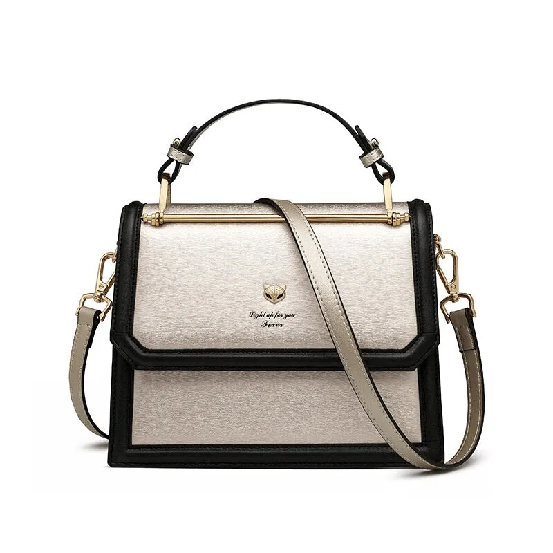 FOXER Women's Luxury Shoulder Messenger Bag Cowhide Fashion Female Casual Totes Flap Cross-body Bag Commute Ladies Handle Bags