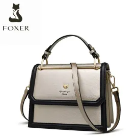 FOXER Women's Luxury Shoulder Messenger Bag Cowhide Fashion Female Casual Totes Flap Cross-body Bag Commute Ladies Handle Bags