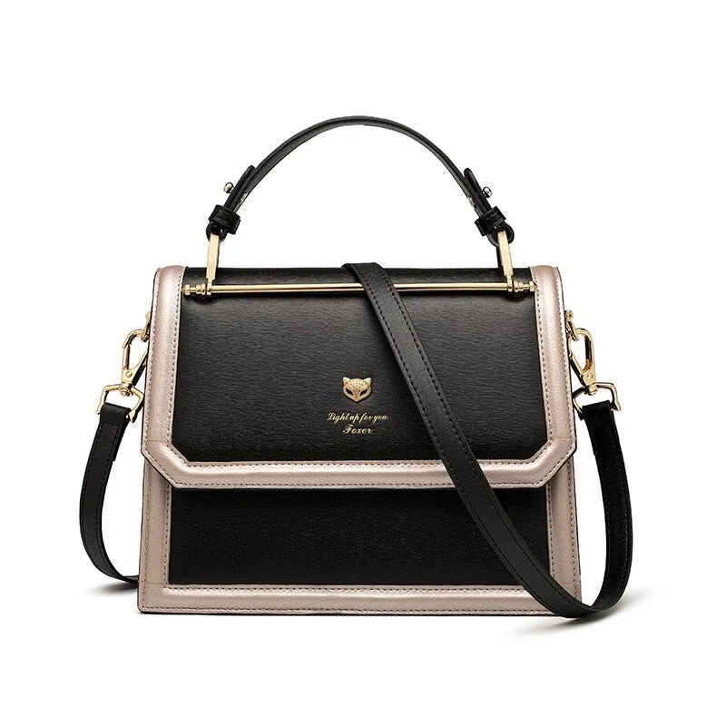 FOXER Women's Luxury Shoulder Messenger Bag Cowhide Fashion Female Casual Totes Flap Cross-body Bag Commute Ladies Handle Bags