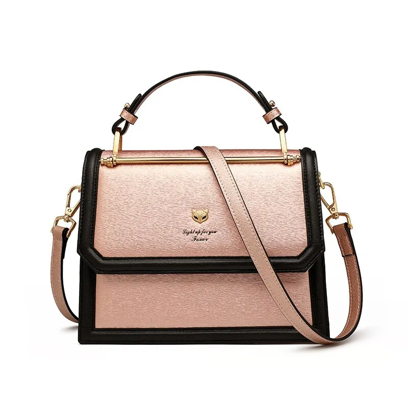 FOXER Women's Luxury Shoulder Messenger Bag Cowhide Fashion Female Casual Totes Flap Cross-body Bag Commute Ladies Handle Bags