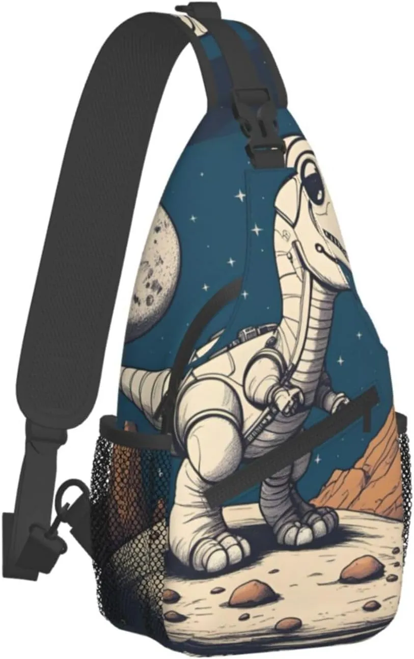 Funny Astronaut Dinosaur Rocke Shoulder Bag Crossbody Backpack Chest Bag Lightweight Sling Daypackstravel Hiking Cycling For Men Women
