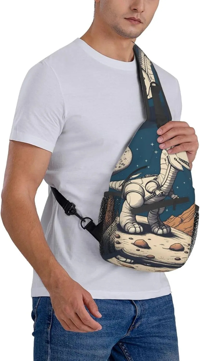 Funny Astronaut Dinosaur Rocke Shoulder Bag Crossbody Backpack Chest Bag Lightweight Sling Daypackstravel Hiking Cycling For Men Women