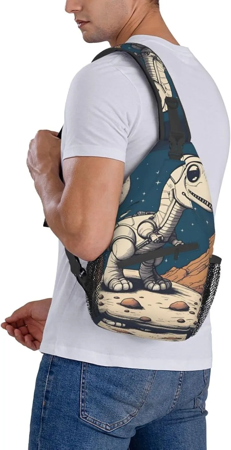 Funny Astronaut Dinosaur Rocke Shoulder Bag Crossbody Backpack Chest Bag Lightweight Sling Daypackstravel Hiking Cycling For Men Women