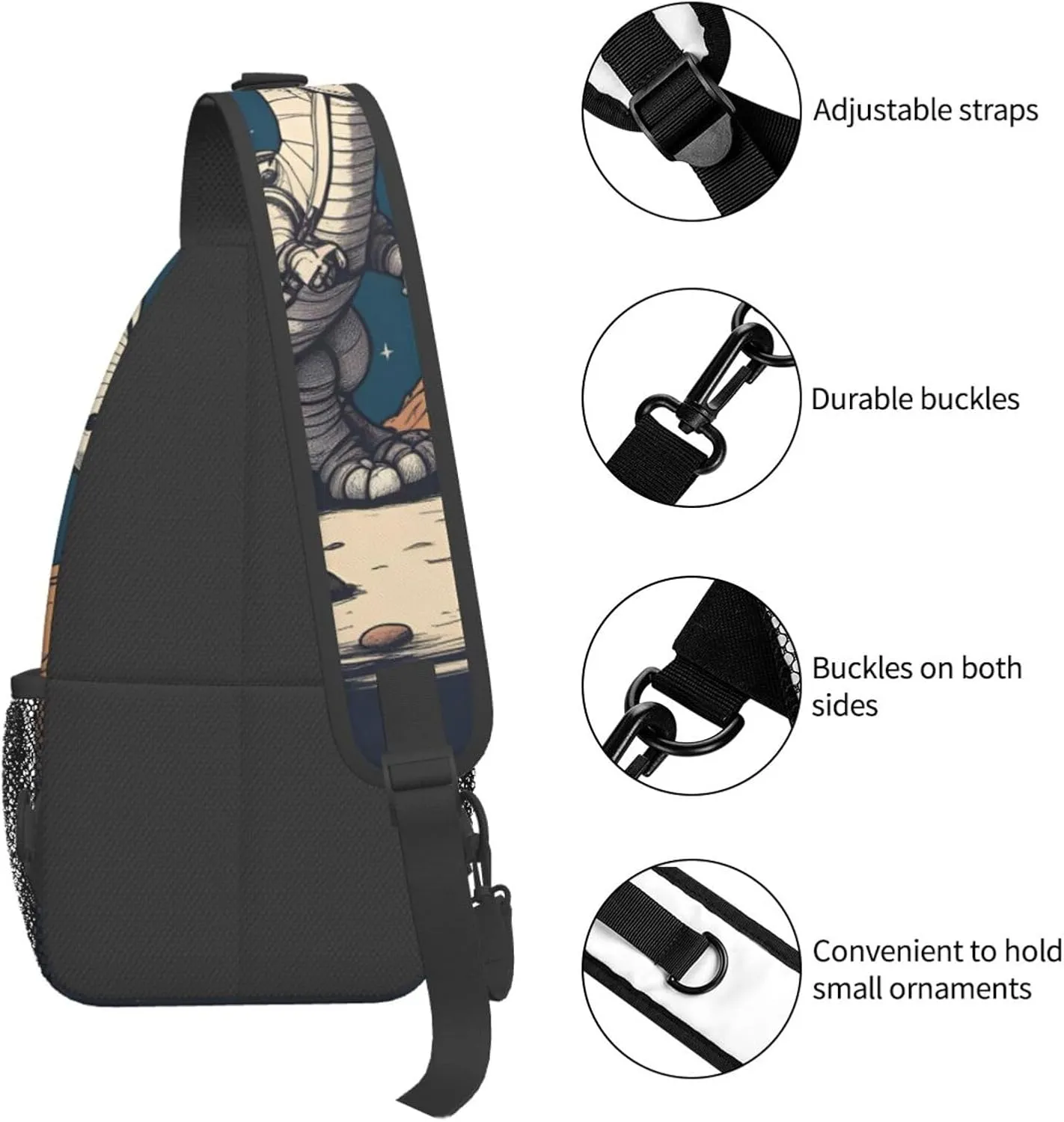 Funny Astronaut Dinosaur Rocke Shoulder Bag Crossbody Backpack Chest Bag Lightweight Sling Daypackstravel Hiking Cycling For Men Women