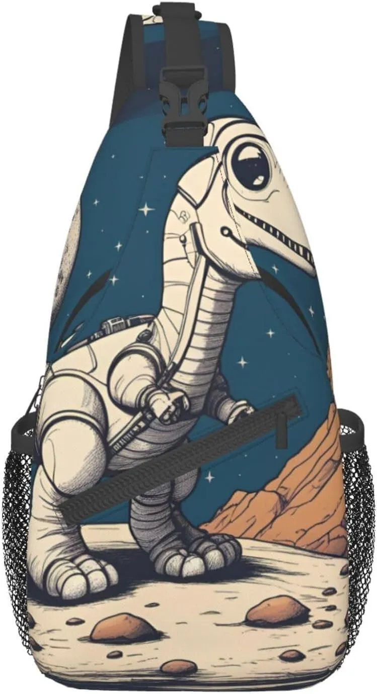 Funny Astronaut Dinosaur Rocke Shoulder Bag Crossbody Backpack Chest Bag Lightweight Sling Daypackstravel Hiking Cycling For Men Women