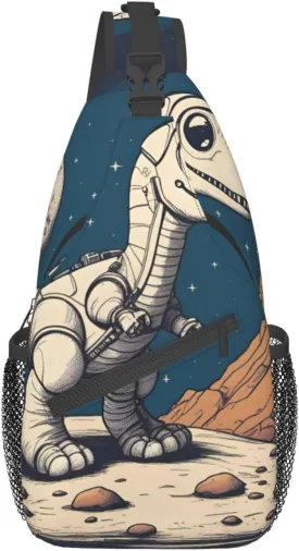 Funny Astronaut Dinosaur Rocke Shoulder Bag Crossbody Backpack Chest Bag Lightweight Sling Daypackstravel Hiking Cycling For Men Women