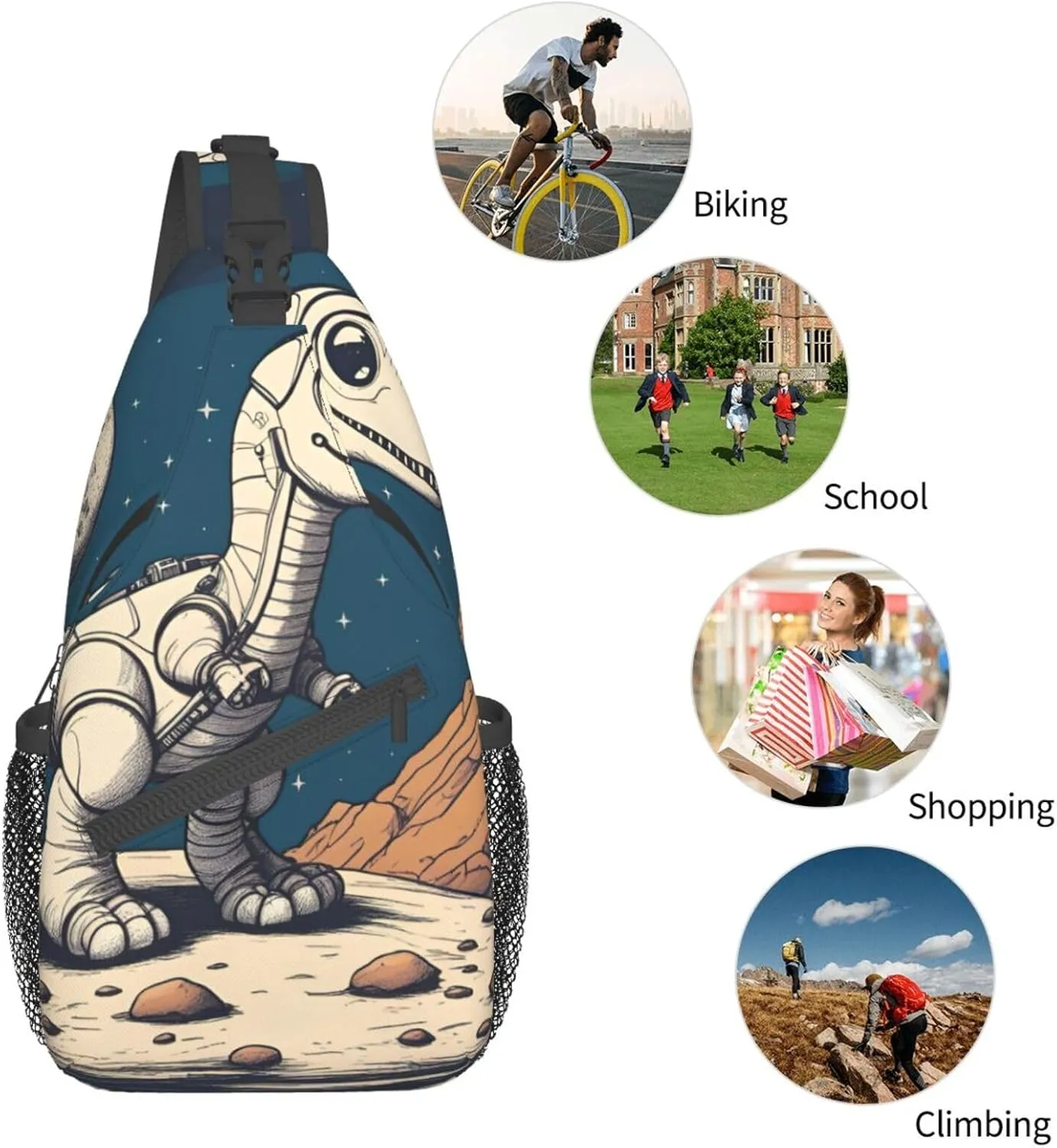 Funny Astronaut Dinosaur Rocke Shoulder Bag Crossbody Backpack Chest Bag Lightweight Sling Daypackstravel Hiking Cycling For Men Women