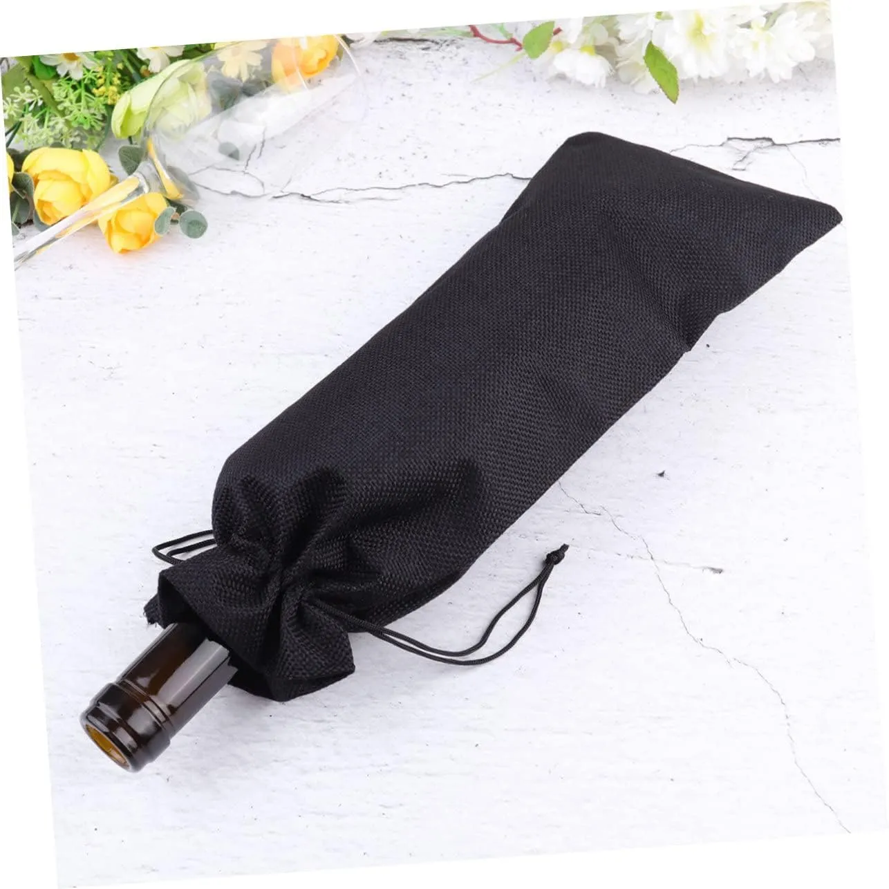 Garneck 6pcs Pounches Linen Wine Bag Wine Carrier Bags Wine Bottle Sleeve Drawstring Wine Bag Drawstring Bags Burlap Bags Jute Wine Bags Wine Bottle Cloth Wine Toes Black