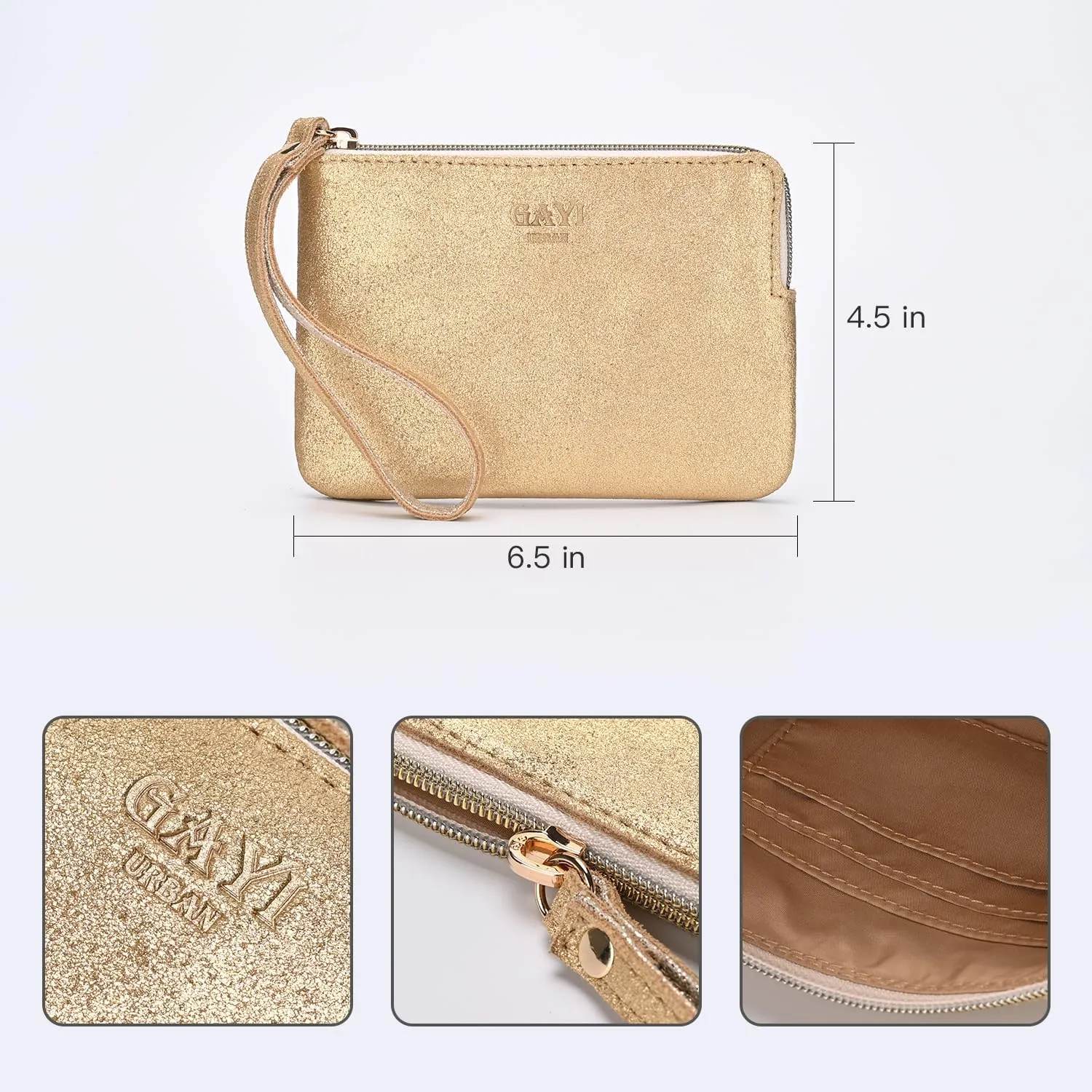 Genuine Leather 4.5 x 6.5 Wristlet Purse for Women, Evening Wristlet Pouch Clutch Bag