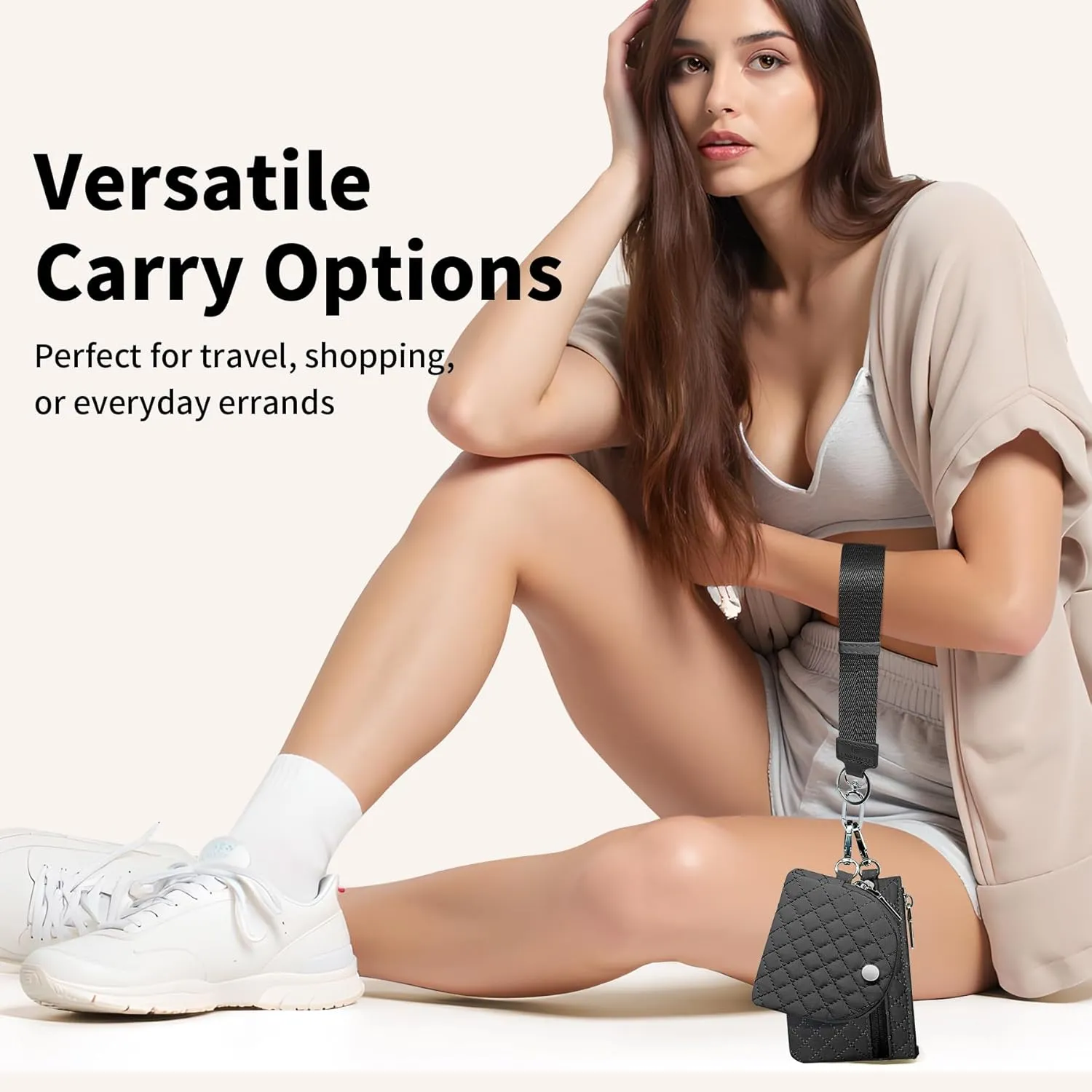 Keychain Wristlet Wallet for Women Zippered Dual Pouch Wristlet Nylon Coin Purse Small Wallet with Key Ring