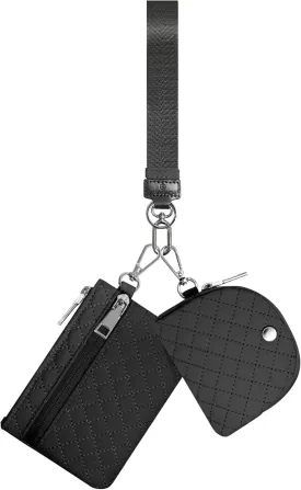 Keychain Wristlet Wallet for Women Zippered Dual Pouch Wristlet Nylon Coin Purse Small Wallet with Key Ring