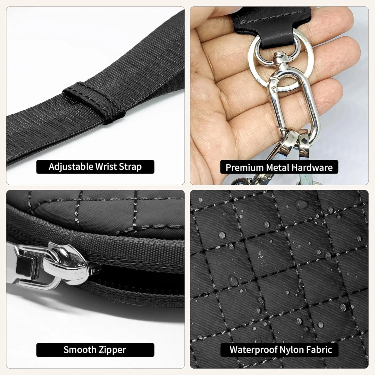 Keychain Wristlet Wallet for Women Zippered Dual Pouch Wristlet Nylon Coin Purse Small Wallet with Key Ring