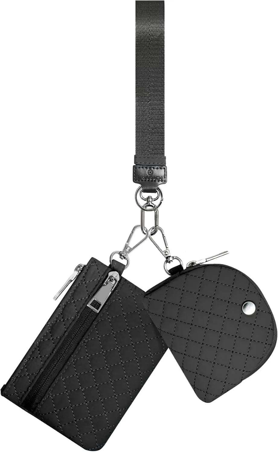 Keychain Wristlet Wallet for Women Zippered Dual Pouch Wristlet Nylon Coin Purse Small Wallet with Key Ring