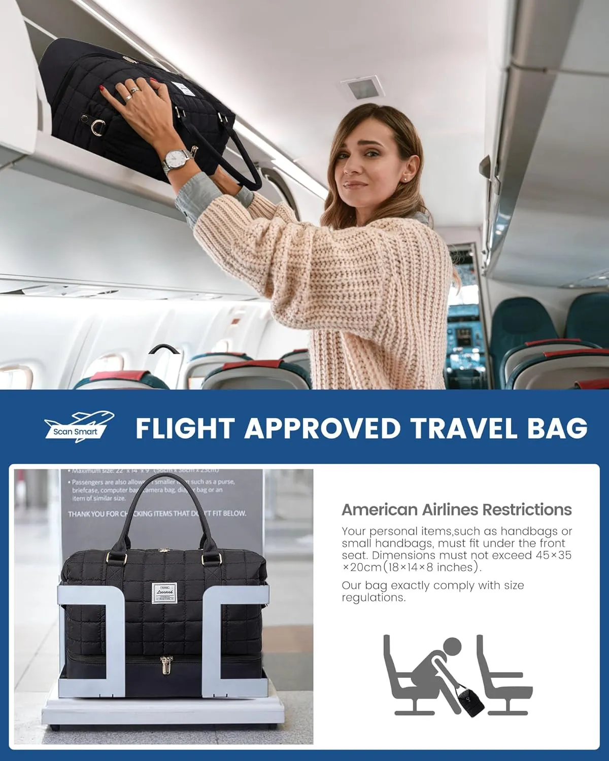 LOVEVOOK Large Duffle Bag for Travel, Puffer Weekend Bags for Women Travel Tote, Carry on Duffel Bag for Airplanes, 18 Inch Personal Item Bag Gym Bag Women, Black
