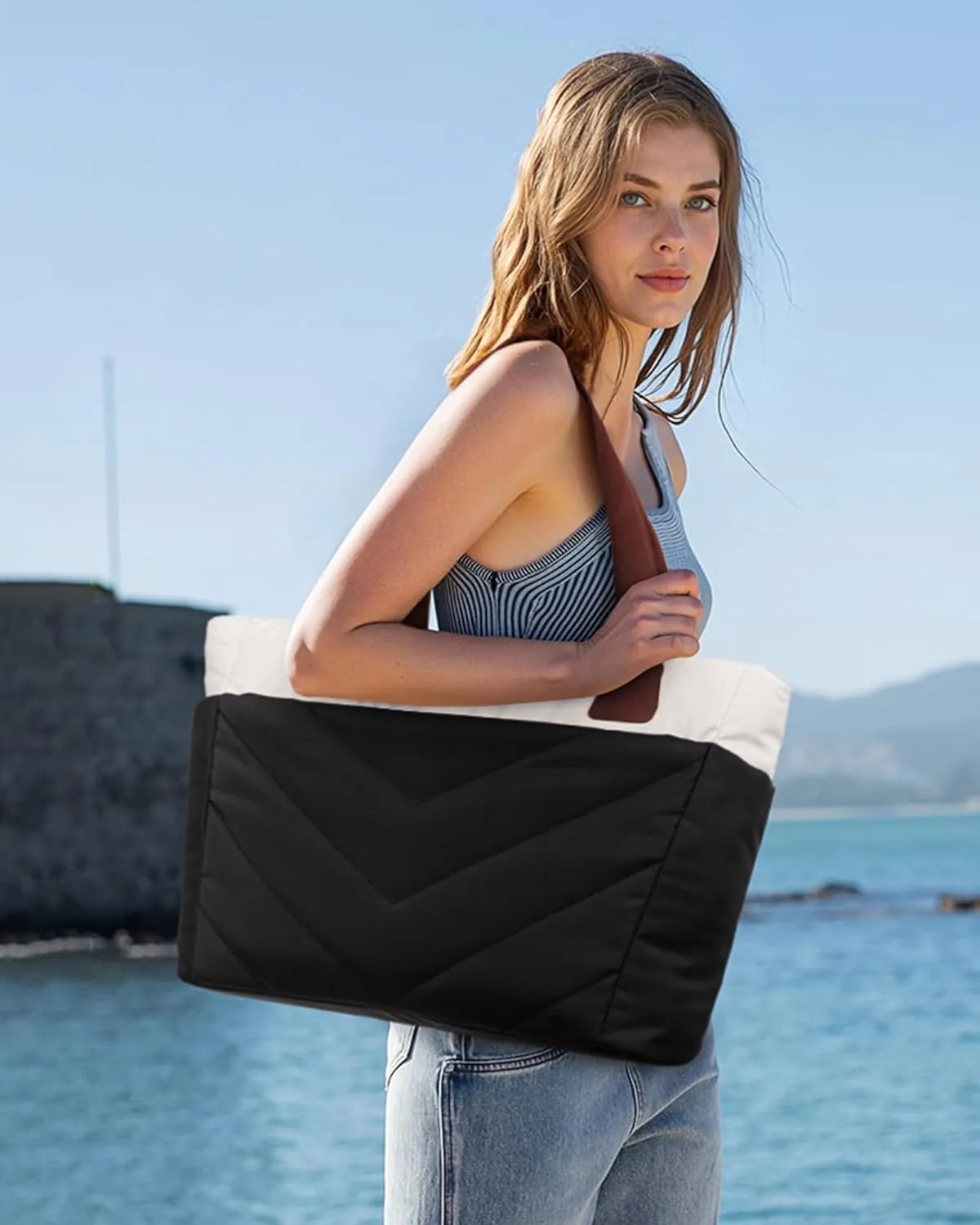 LOVEVOOK Tote Travel Bag for Women, Puffer Work Handbag with Zipper for Teacher Nurse, Quilted Laptop Shoulder Gym Bag Cute