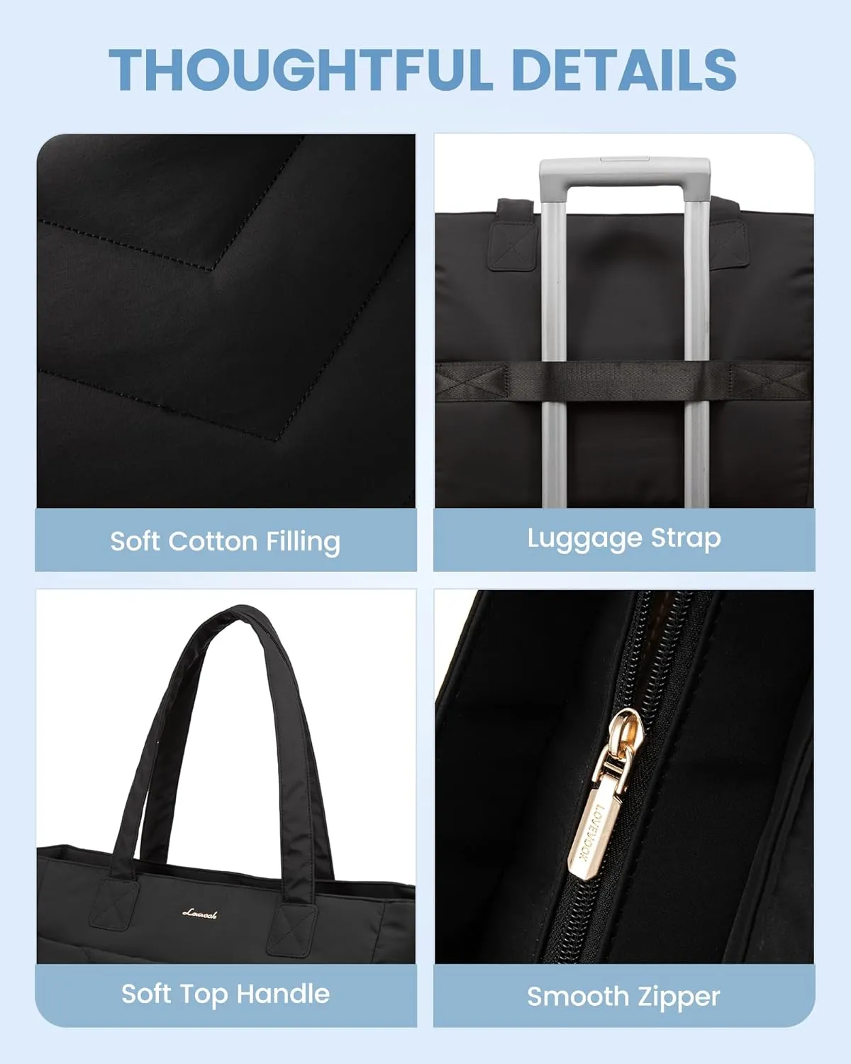LOVEVOOK Tote Travel Bag for Women, Puffer Work Handbag with Zipper for Teacher Nurse, Quilted Laptop Shoulder Gym Bag Cute