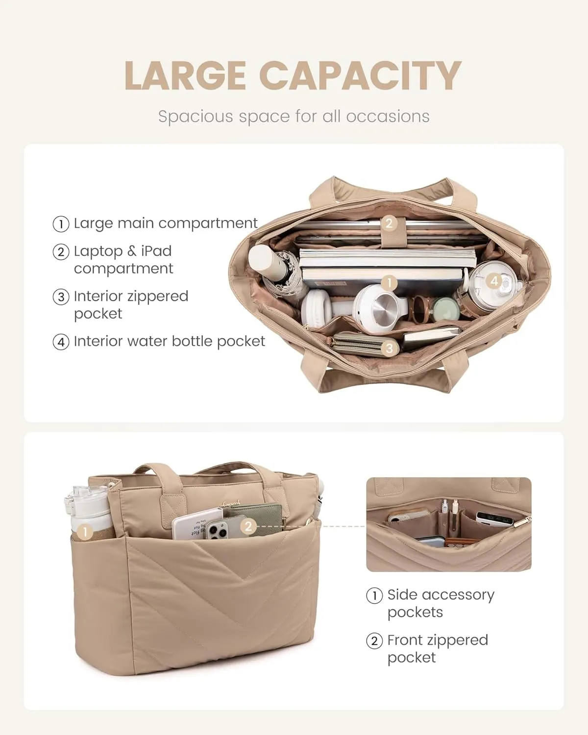 LOVEVOOK Tote Travel Bag for Women, Puffer Work Handbag with Zipper for Teacher Nurse, Quilted Laptop Shoulder Gym Bag Cute
