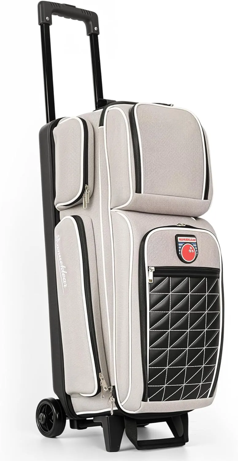 MANUEKLEAR 3 Ball Bowling Bags with Wheels, Bowling Ball Bag 3 Ball Roller with Accessory Pockets and Shoe Compartment