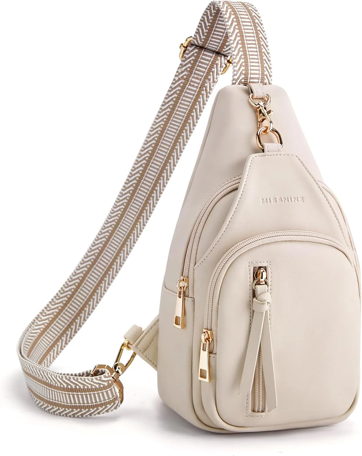 Missnine PU Leather Sling Bag for Women Quilted Chest Crossbody Trendy Travel Bag for Hiking Cycling with Tassel