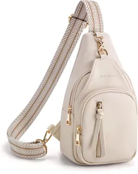 Missnine PU Leather Sling Bag for Women Quilted Chest Crossbody Trendy Travel Bag for Hiking Cycling with Tassel