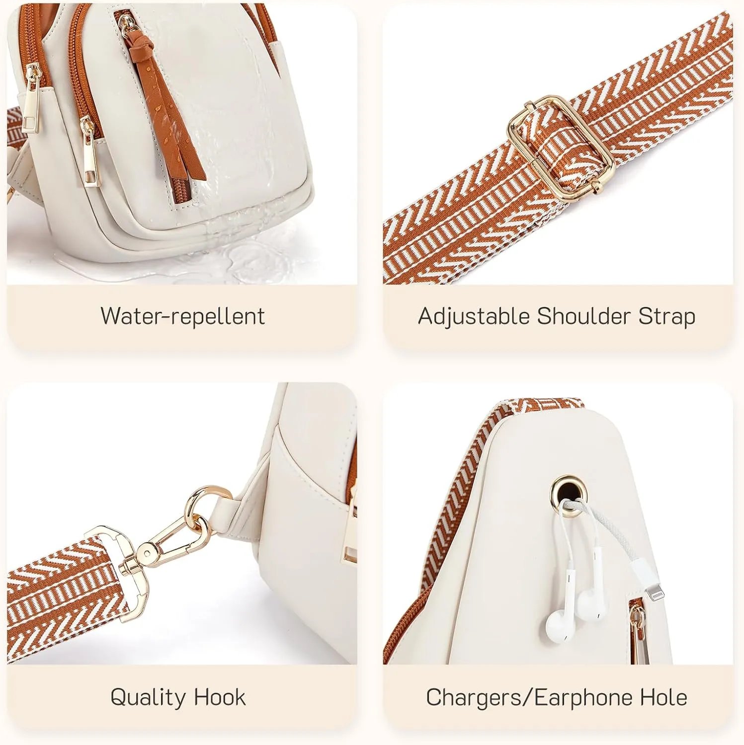 Missnine PU Leather Sling Bag for Women Quilted Chest Crossbody Trendy Travel Bag for Hiking Cycling with Tassel