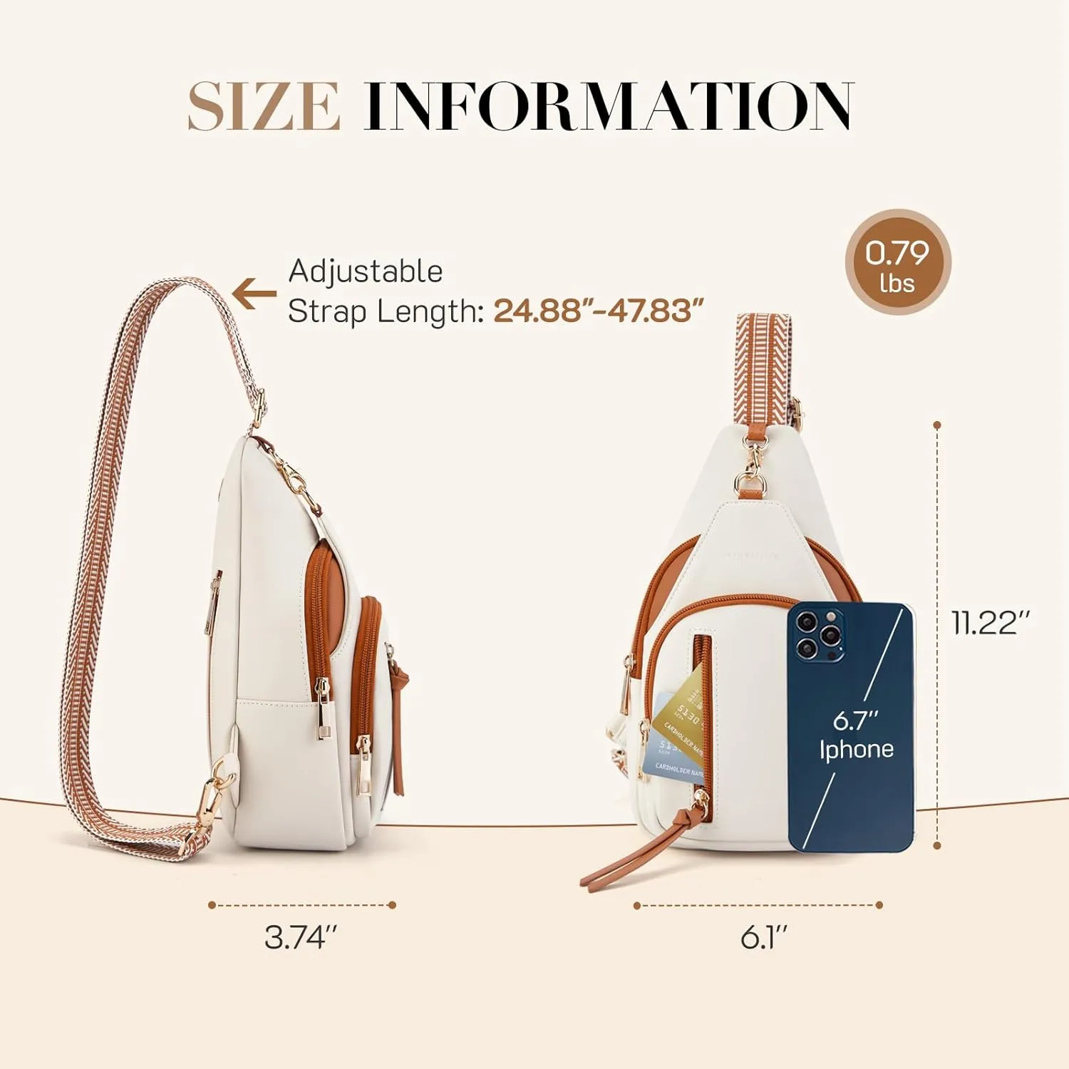 Missnine PU Leather Sling Bag for Women Quilted Chest Crossbody Trendy Travel Bag for Hiking Cycling with Tassel