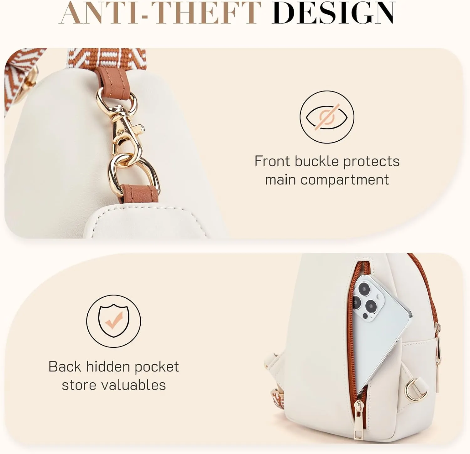 Missnine PU Leather Sling Bag for Women Quilted Chest Crossbody Trendy Travel Bag for Hiking Cycling with Tassel