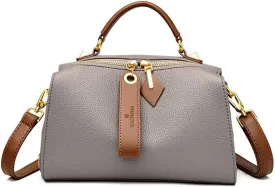 Mn&Sue Barrel Purses for Women Medium Size Leather Handbag Ladies Satchel Fashion Crossbody Bags with Convertible Strap