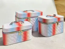 Multi-Color Makeup Bag Cosmetic Box and Jewelry Bridal Box Vanity Beauty Case Organizer for Wedding Makeup and Bride (Set of 3,)