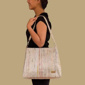Multicolored Shimmery Striped Upcycled Handwoven Trapeze Tote (TT0125-006) PS_W