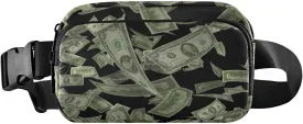 Oyihfvs 3D American US Dollars Falling with Black Background Adjustable Fanny Waist Pack Pouch, Waterproof Runners Sports Waist Pack Wallet for Sports Hiking Fitness Cycling Gym Women Men
