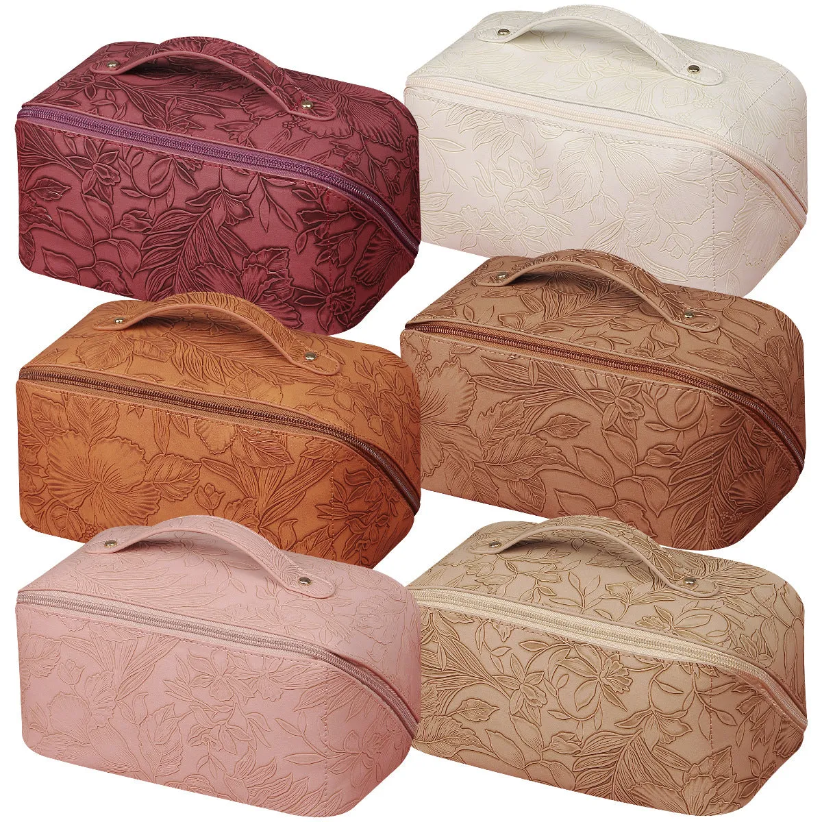 PU leather large capacity multi-function retro style three-dimensional embossed cosmetic bag advanced
