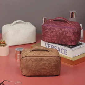 PU leather large capacity multi-function retro style three-dimensional embossed cosmetic bag advanced