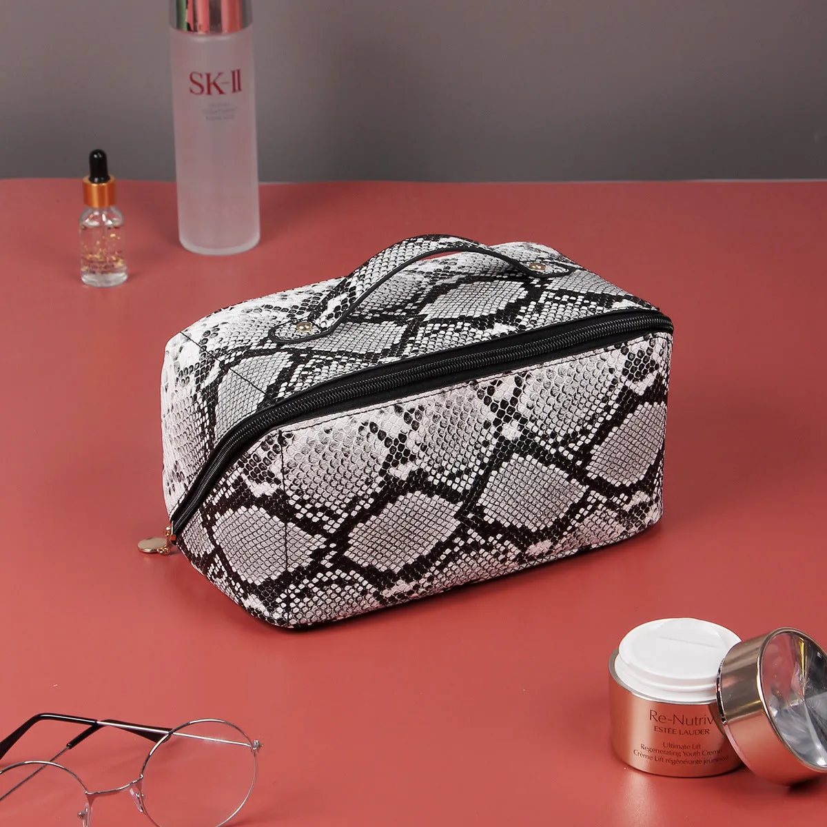 PU skin snakeskin pattern large capacity multi-functional makeup bag premium sense toiletry bag