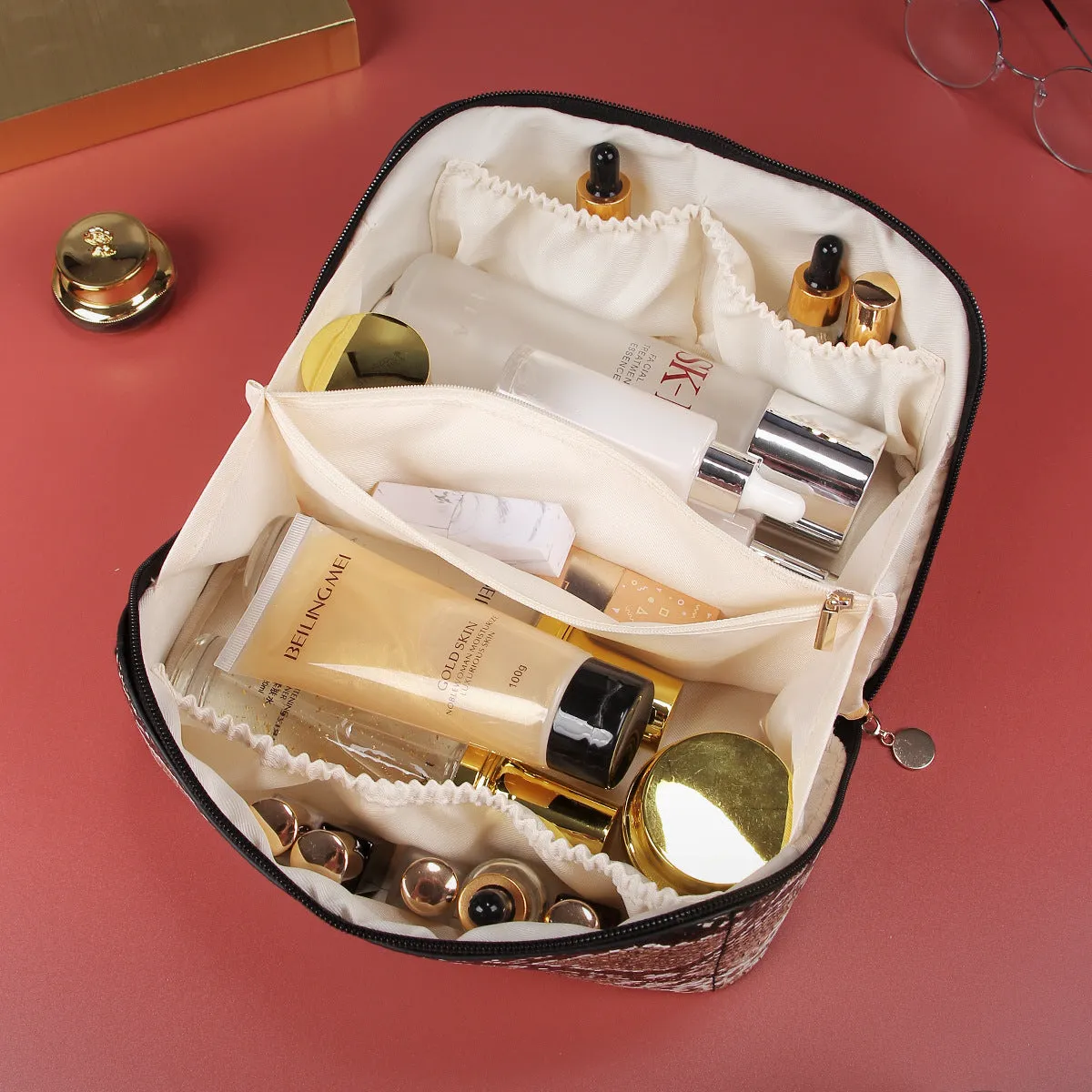 PU skin snakeskin pattern large capacity multi-functional makeup bag premium sense toiletry bag