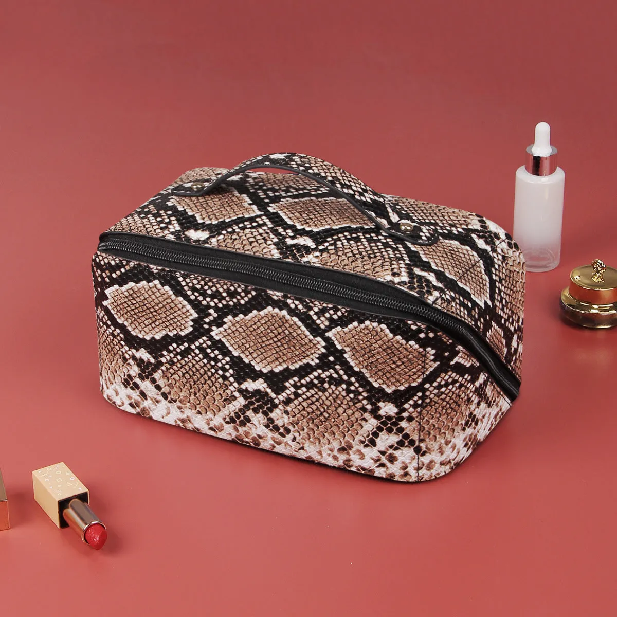 PU skin snakeskin pattern large capacity multi-functional makeup bag premium sense toiletry bag