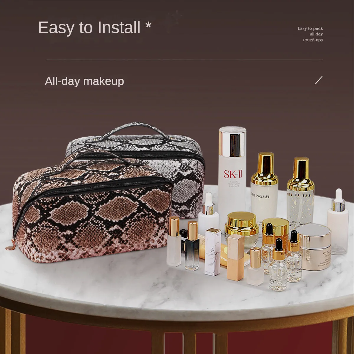 PU skin snakeskin pattern large capacity multi-functional makeup bag premium sense toiletry bag