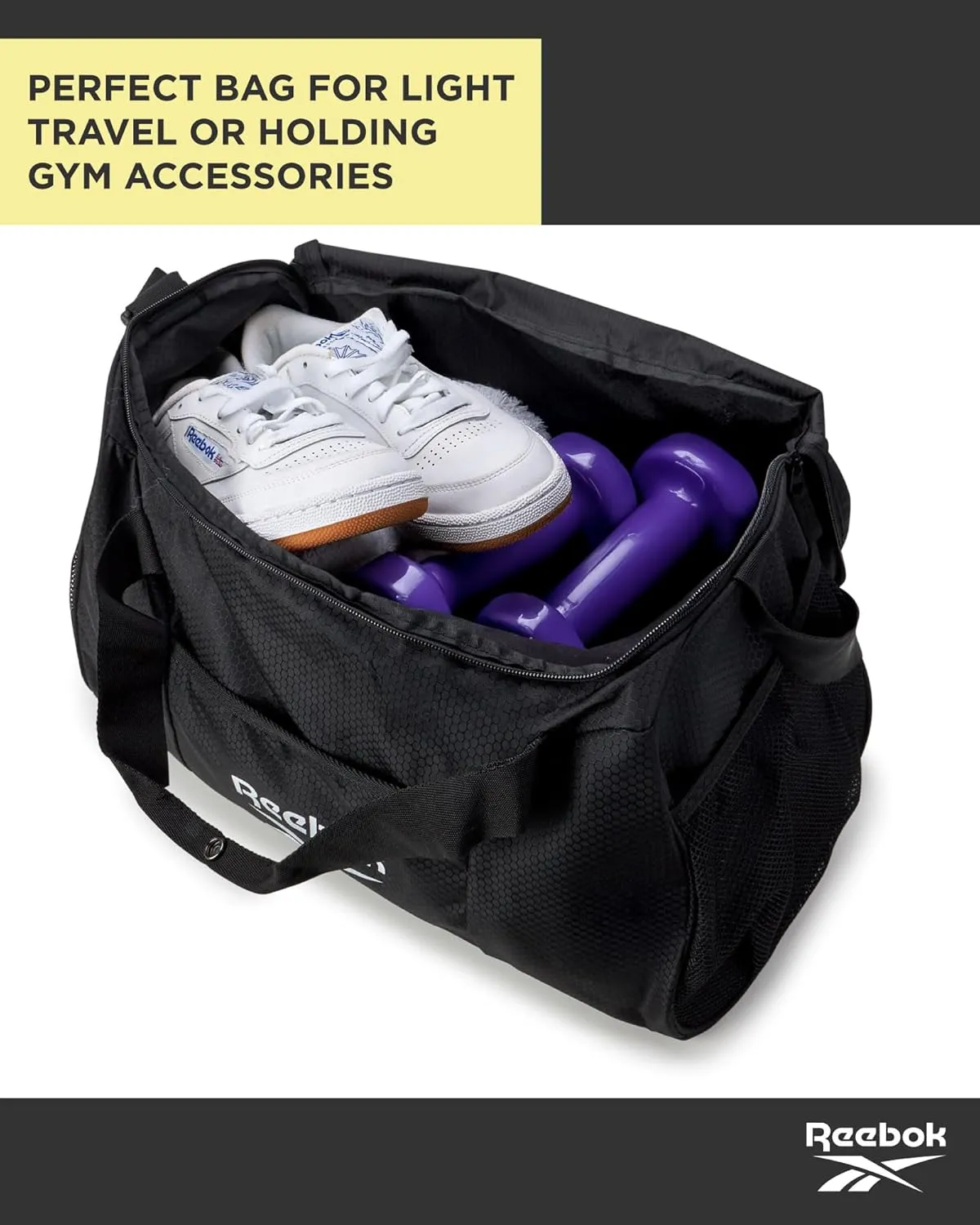 Reebok Duffle Bag - Carry On Gym Bag for Workout and Travel Duffel Bags - Small Size Overnight Bags for Women and Men, Size Small, Aleph Black