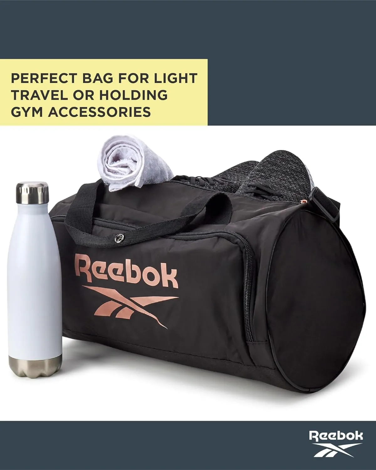 Reebok Duffle Bag - Carry On Gym Bag for Workout and Travel Duffel Bags - Small Size Overnight Bags for Women and Men, Size Small, Easton Black