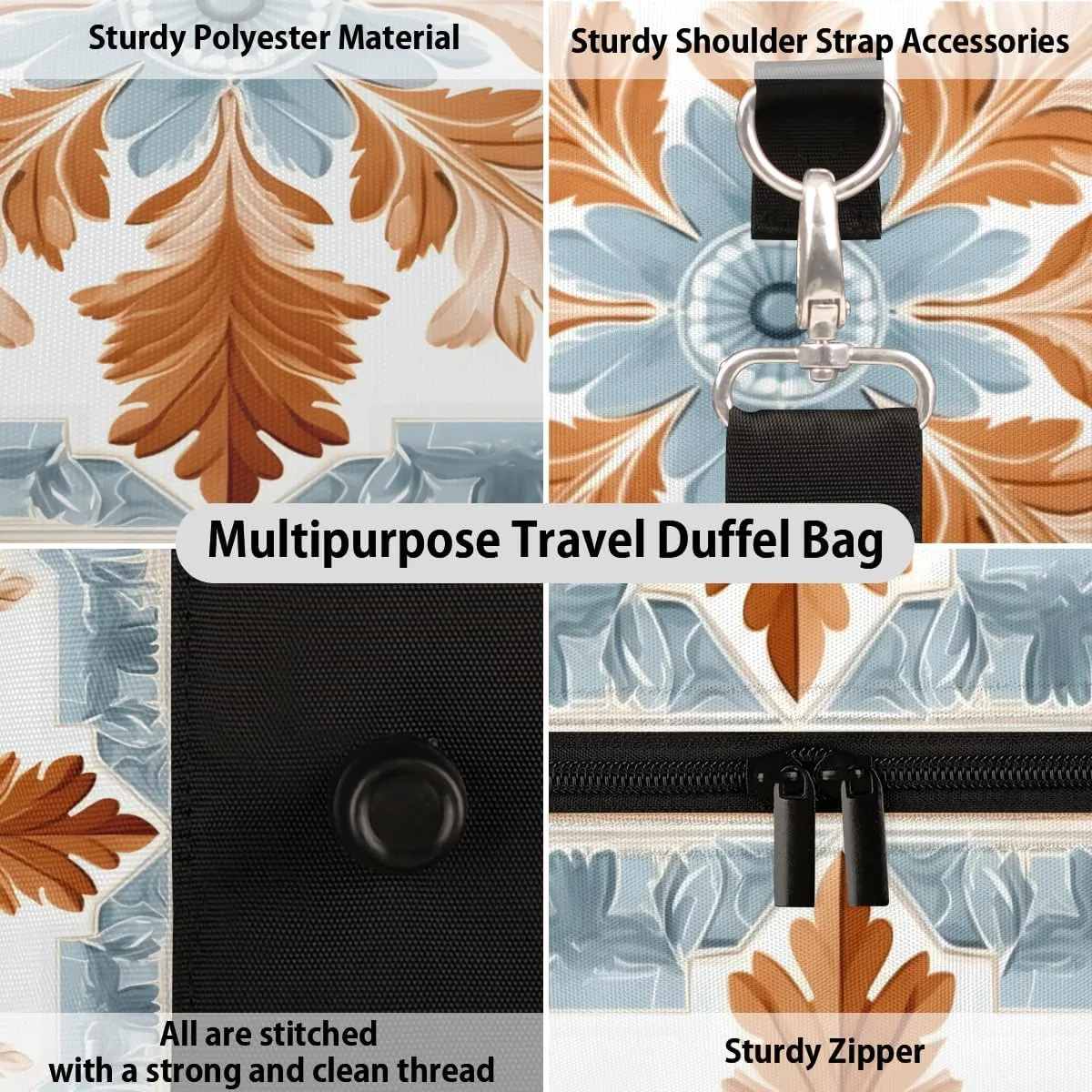 Retro Flower Travel Duffle Bag, Sports Gym Bags for Women Men, Carry On Weekender Overnight Bag, Boho Flowers Workout Hospital Airplane Trips Bag