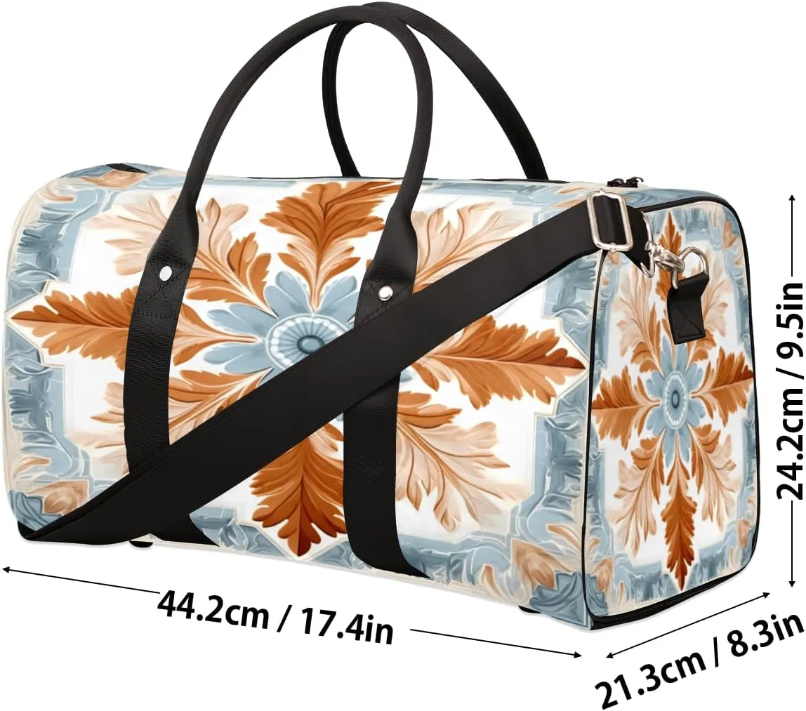 Retro Flower Travel Duffle Bag, Sports Gym Bags for Women Men, Carry On Weekender Overnight Bag, Boho Flowers Workout Hospital Airplane Trips Bag