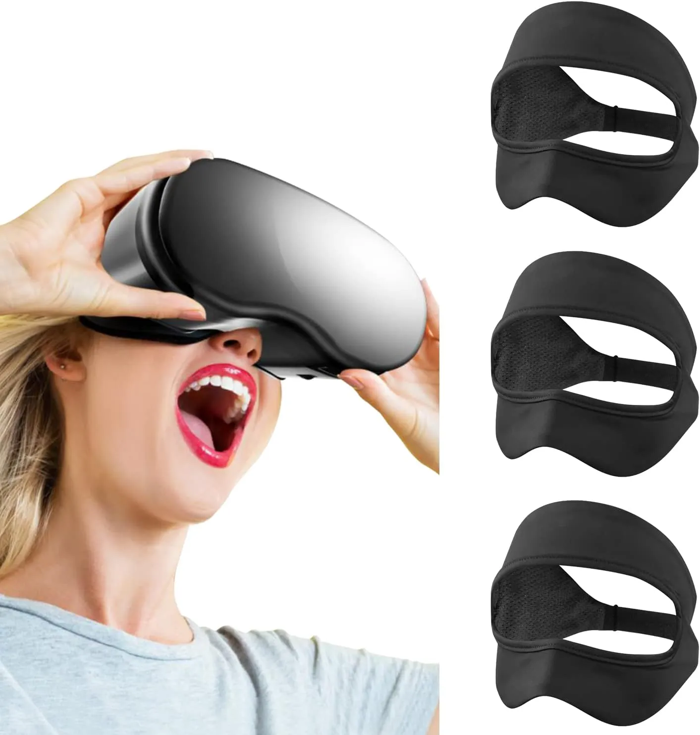 SAYAFAN VR Eye Mask, Adjustable Breathable VR Sweat Band for Meta/Oculus Quest 2/3/3S/Pro, HTC Vive, PS, Gear, VR Workouts (3PCS, Black)